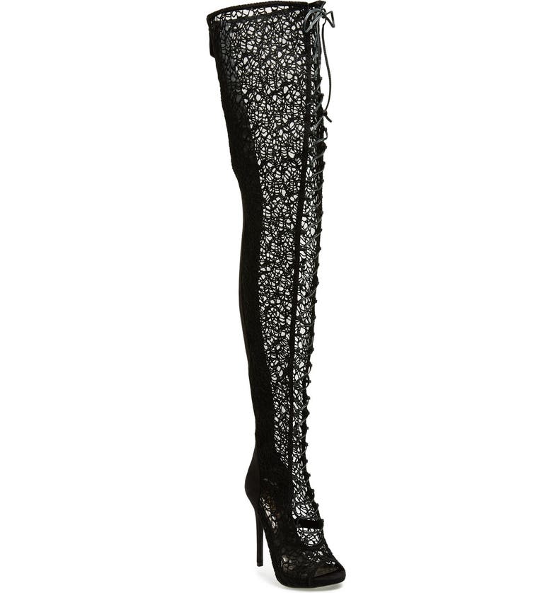 ZiGi girl 'Maili' Lace Inset Thigh-High Boot with Corset Laces (Women ...
