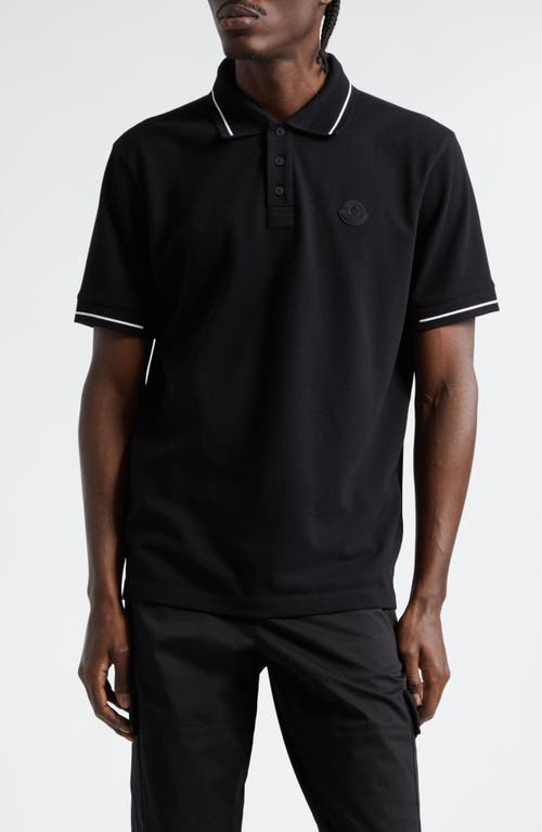 Tipped Cotton Piqué Knit Polo in Black