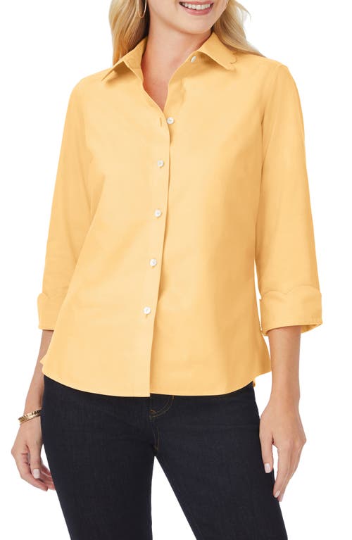 Foxcroft Gwen Three-Quarter Sleeve Cotton Button-Up Shirt Warm Sun at Nordstrom,