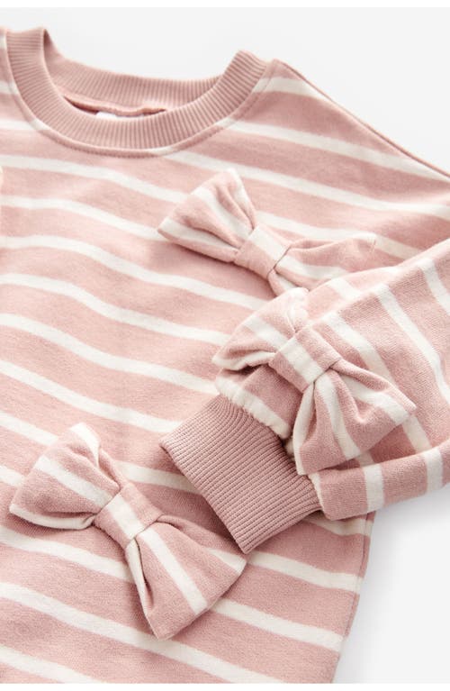 Shop Next Kids' Stripe Bow Accent Cotton Sweatshirt & Leggings Set In Pink