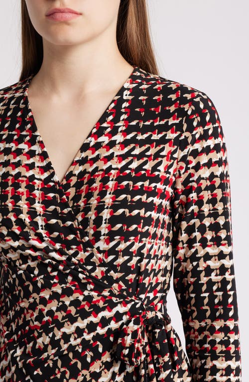 Shop Anne Klein Houndstooth Knit Faux Wrap Dress In Anne Black Multi