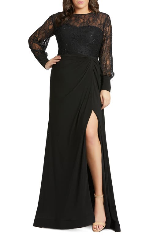 Mac Duggal Long Sleeve Lace Illusion Gown Black at Nordstrom,