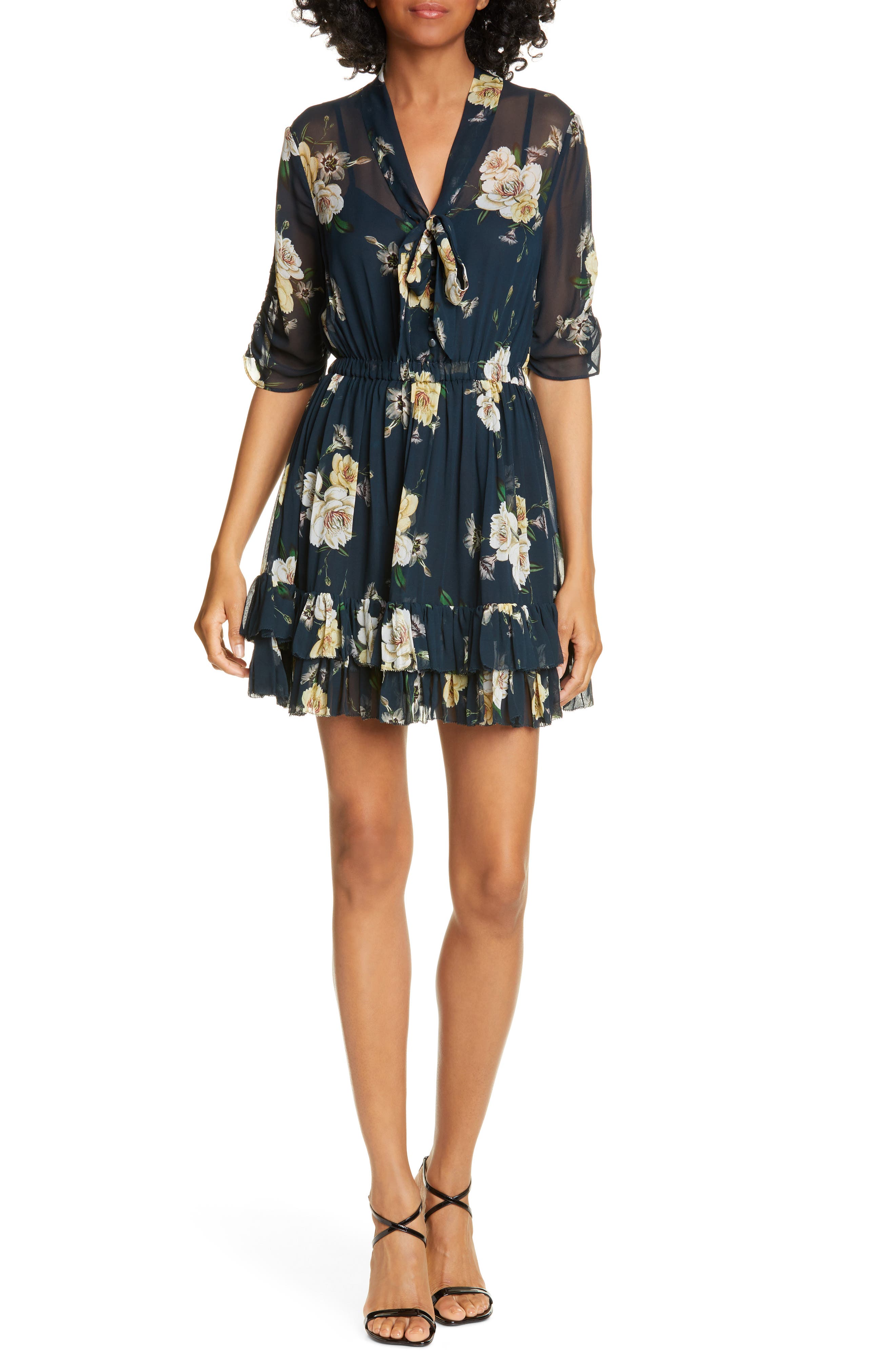 Nicholas Animal Print Ruffle Silk Minidress, Black