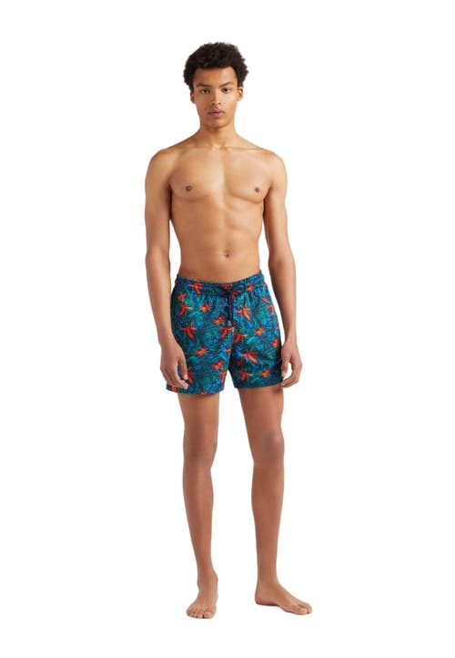 Shop Vilebrequin Tropical Flower Stretch Swim Trunks In Bleu Marine