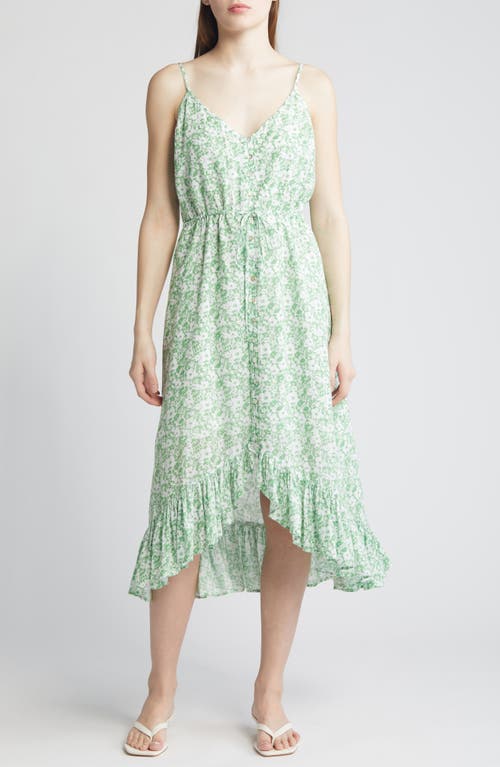 Rails Frida Floral Asymmetric Hem Linen Blend Sundress Green Texture at Nordstrom,