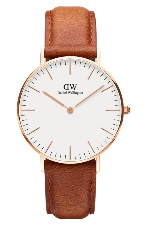 Daniel Wellington Classic Durham Leather Strap Watch, 36mm in Brown/Eggshell/Rose Gold 