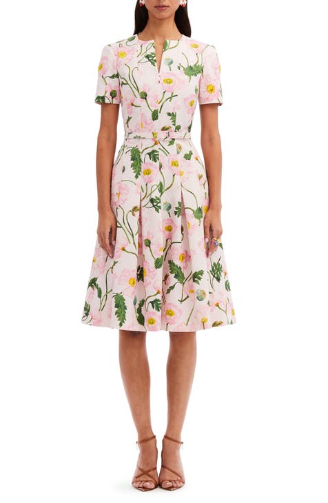 Poppy Print Belted Fit & Flare Dress