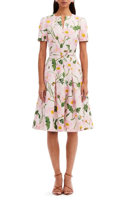 Oscar de la Renta Poppy Print Belted Fit & Flare Dress Pink/Soft Pink at Nordstrom,