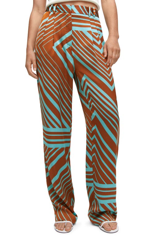 MANGO Geo Print High Waist Satin Pants Turquoise at Nordstrom,