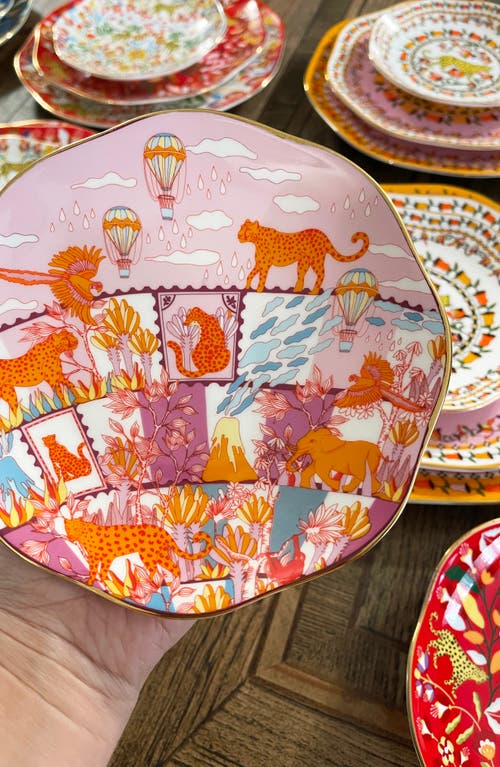 Jessie Zhao New York Travel Around World Bone China Plates, Set Of Three In Orange/black