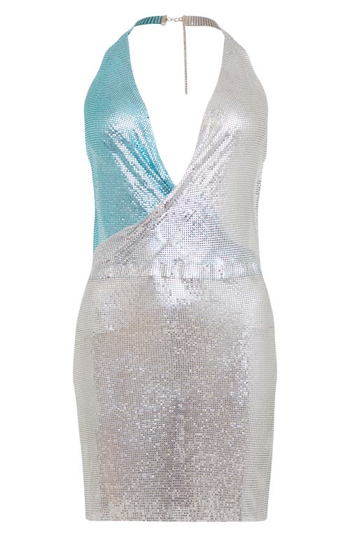 Shop Nasty Gal Colorblock Chain Mail Halter Minidress In Silver Blue Multi