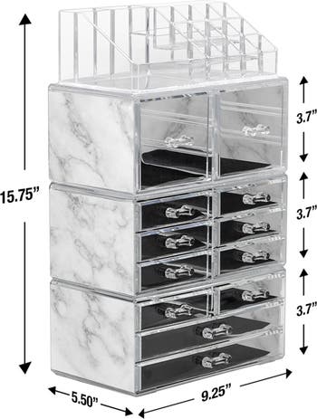 Sorbus Skin Care Organizer, Storage Bin Drawer Organizers for Cosmetic, Clear Stackable Containers for Bathroom, Vanity (4-Piece Set)