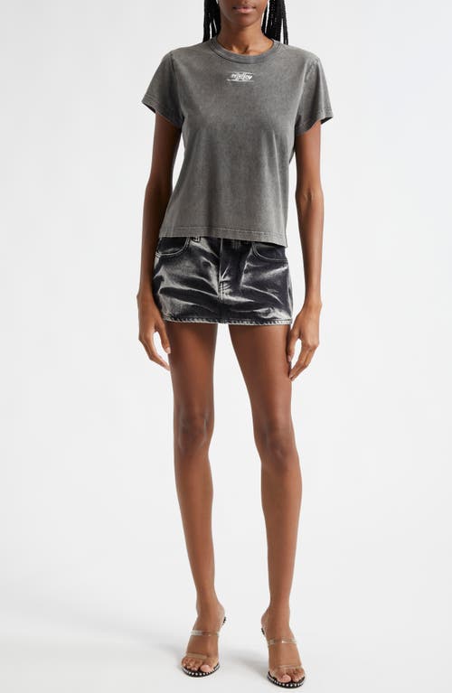 Shop Alexander Wang Flame Logo Denim Miniskirt In 992a Black Acid Crush