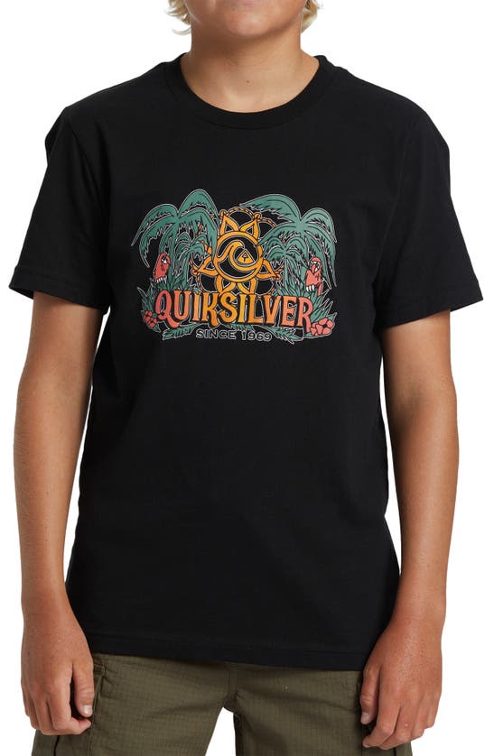Shop Quiksilver Kids' Dala Jungle Cotton Graphic T-shirt In Black