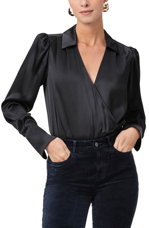 Shop Paige Nyla Long Sleeve Silk Satin Bodysuit In Black