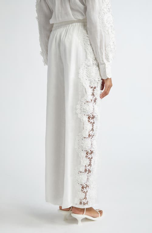 Shop Zimmermann Halliday Lace Trim Linen Wide Leg Pants In Ivory