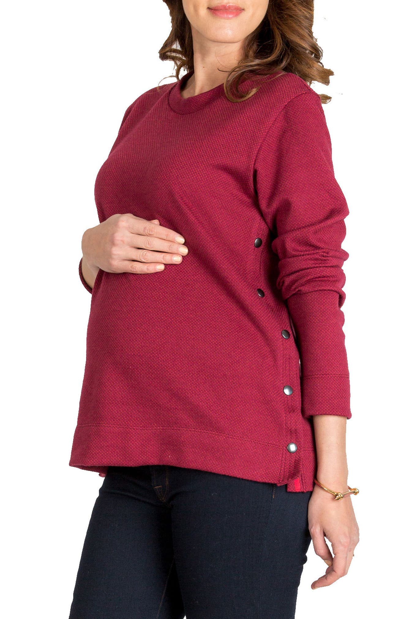 Nom Maternity Olivia Snap Side Maternity Sweater, Red