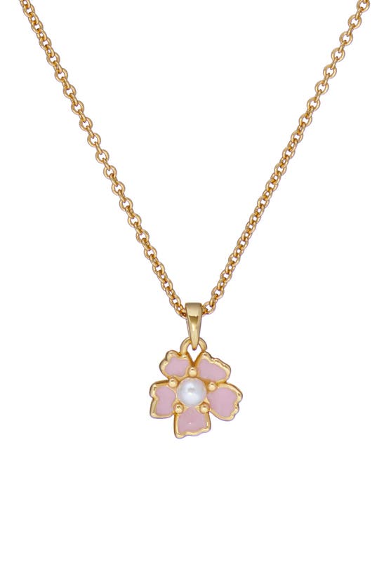 Shop Ted Baker Petiies Flower Pendant Necklace In Gold Tone/ Light Pink/ Pearl