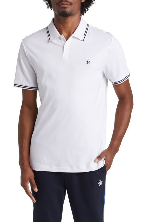 Slim Fit Tipped Logo Embroidered Organic Cotton Interlock Polo in Bright White