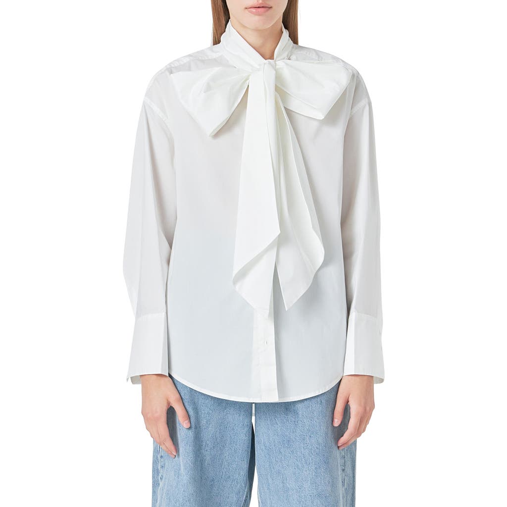 Shop Grey Lab Bow Detail Shirt In White