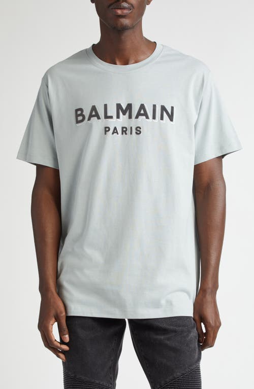 Balmain Flocked & Foiled Logo Organic Cotton Graphic T-Shirt Yhm Grey Multi at Nordstrom,