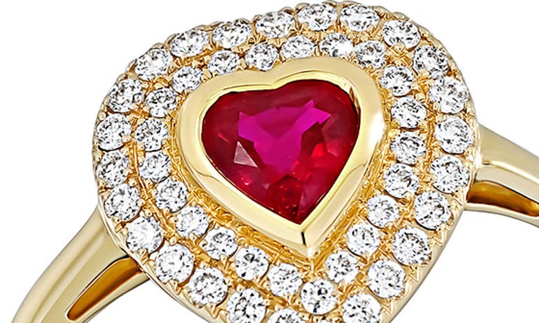 Bony Levy Ruby Heart & Diamond Halo Ring In 18k Yellow Gold