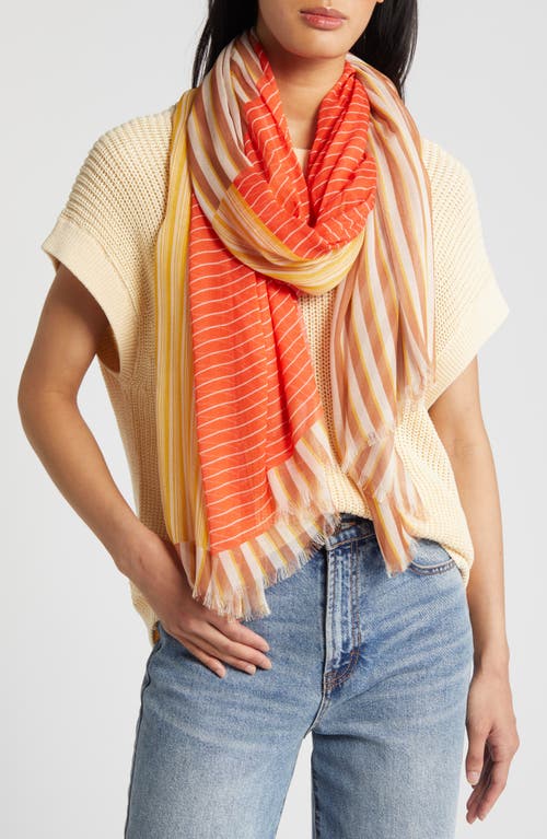 Print Modal & Silk Scarf in Coral Striped Collage