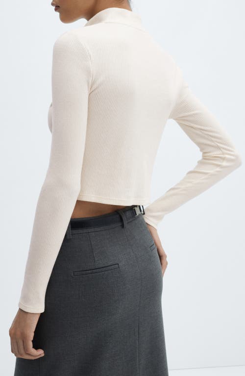 Shop Mango Loreto Fitted Crop Zip Cardigan In Ivory