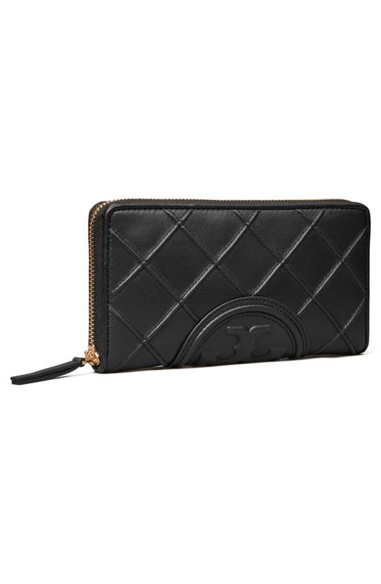 Tory Burch Quilted Leather Zip Wallet In Black