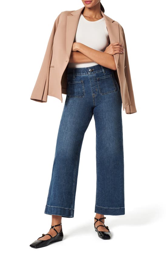 Spanx Crop Wide Leg Pull-on Jeans In Shaded Blue