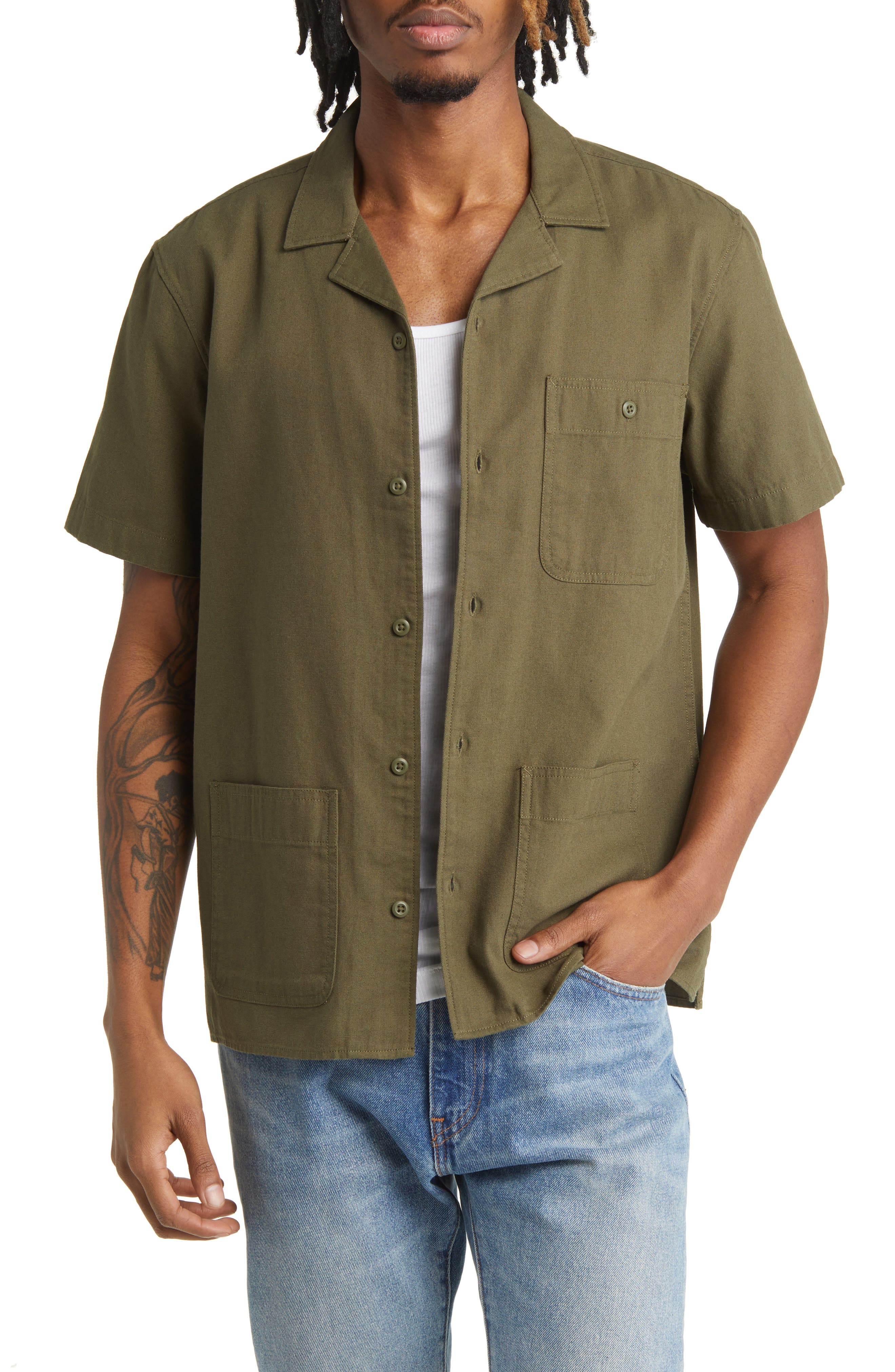 BP. Short Sleeve Canvas ButtonUp Shirt Nordstrom