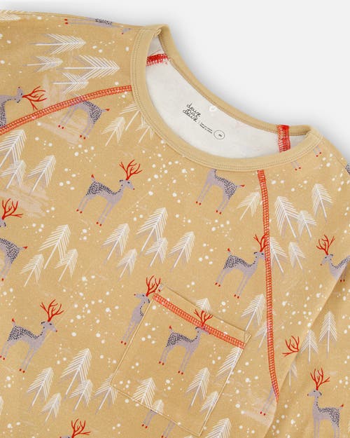 Deux Par Deux Adult Men Two Piece Family Christmas Pajama Set In Printed Christmas Deer