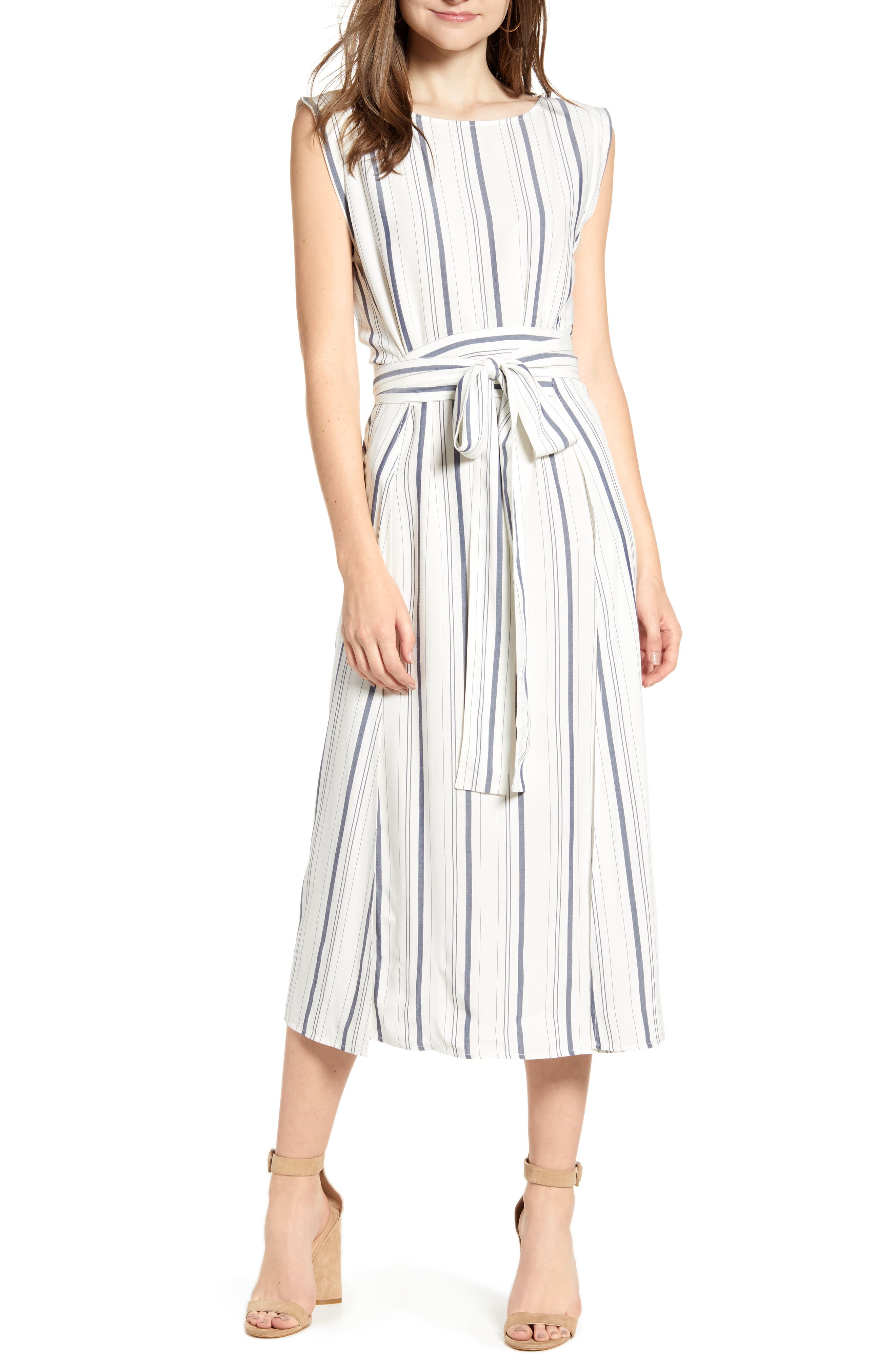 Cupcakes And Cashmere Sleeveless Striped Midi Dress, Ivory