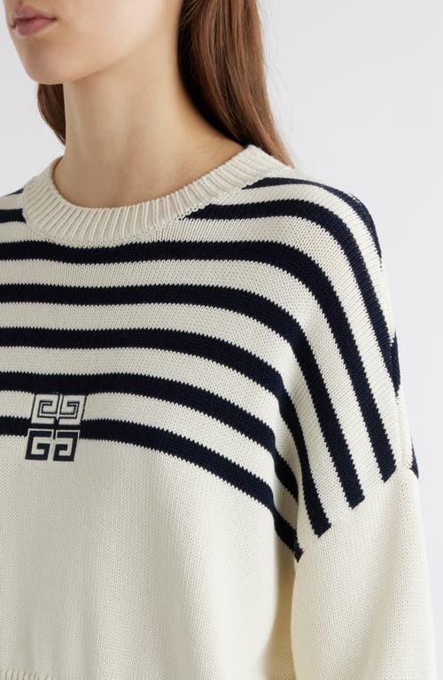 Shop Givenchy Logo & Stripe Crewneck Sweater In White/navy