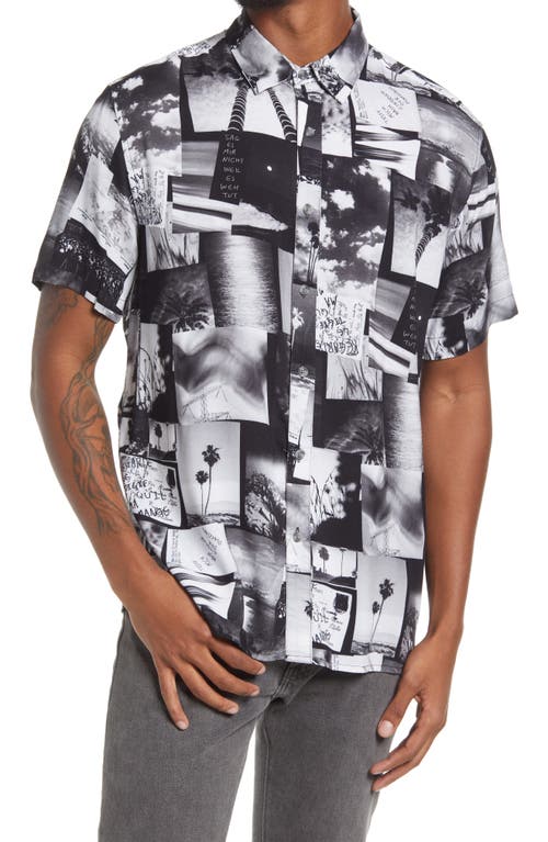 Topman Jungle Print Short Sleeve Button-Up Camp Shirt in Black Multi