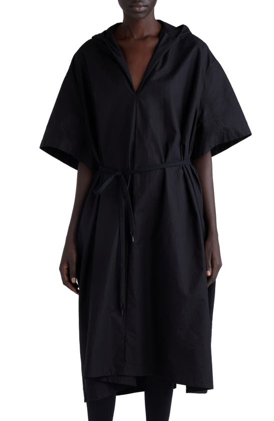Shop Balenciaga Hooded Cotton Poplin Midi Dress In Black