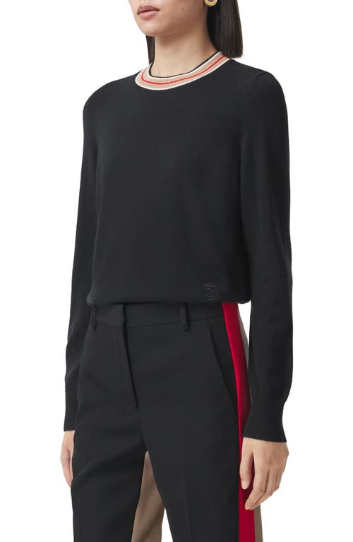 burberry Tilda Icon Stripe Collar Cashmere Sweater Black at Nordstrom,