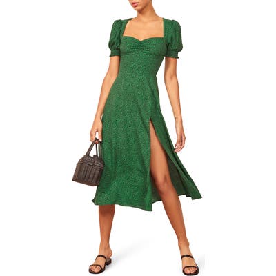 Reformation Lacey Smocked Sleeve Dress, Green