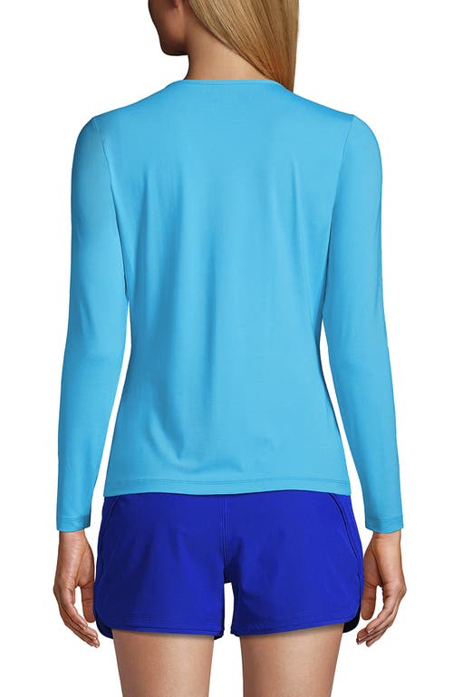 Shop Lands' End Crew Neck Long Sleeve Rash Guard Upf 50 Sun Protection Swim Tee In Turquoise