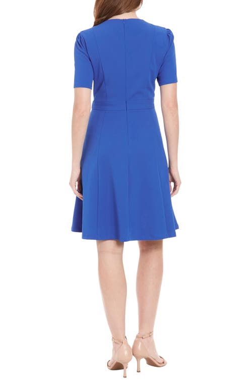 London Times Button Tab Fit & Flare Dress In Olymp Blue