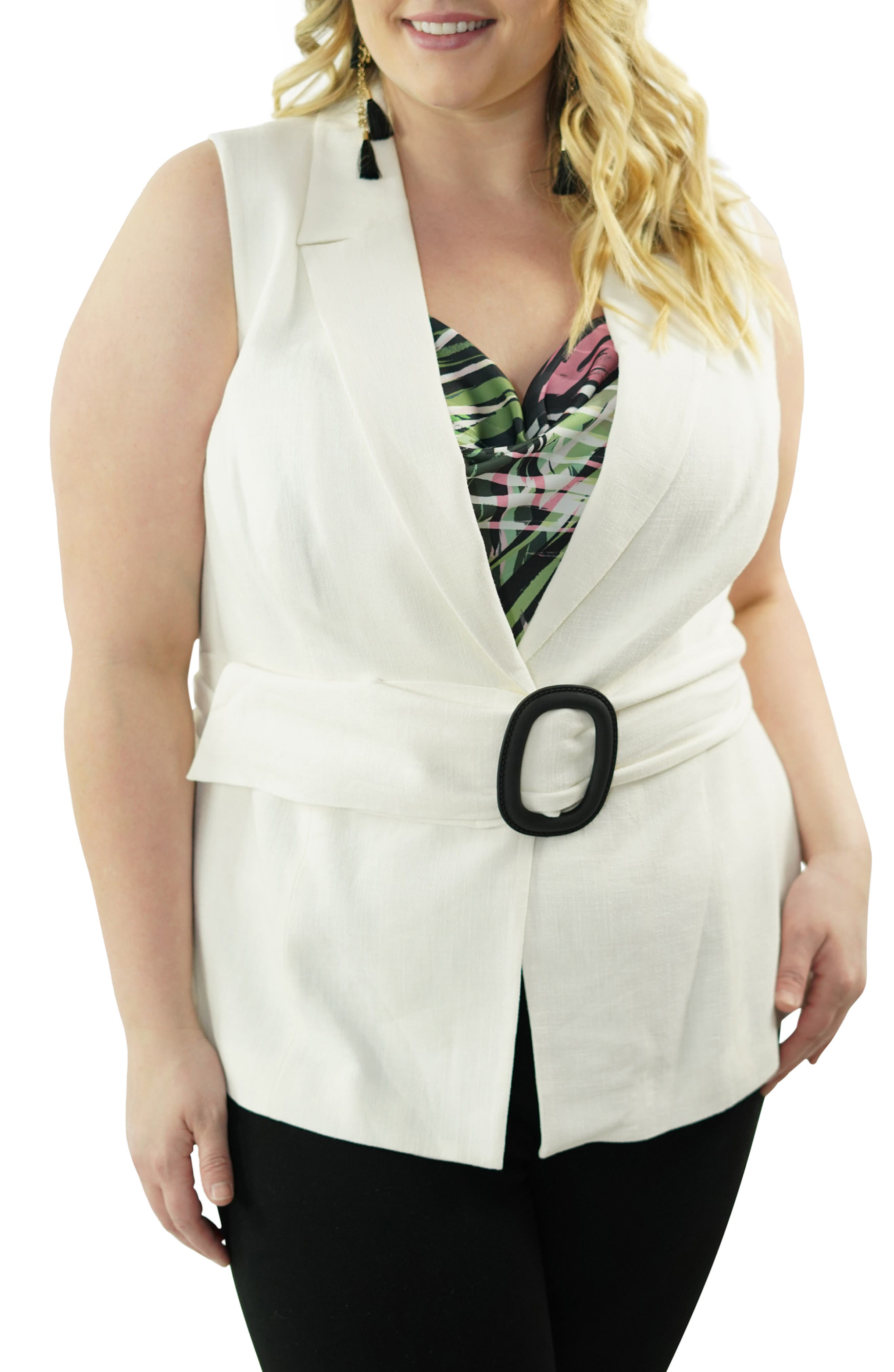 Plus Size Maree Pour Toi Belted Vest, White