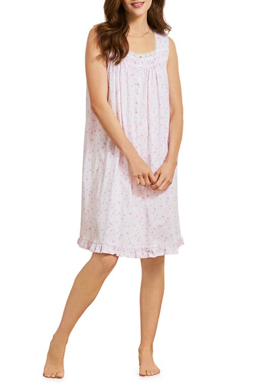 Eileen West Floral Lace Trim Cotton Jersey Chemise at Nordstrom,