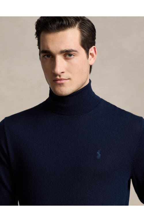 Shop Polo Ralph Lauren Merino Wool Turtleneck Sweater In Hunter Navy