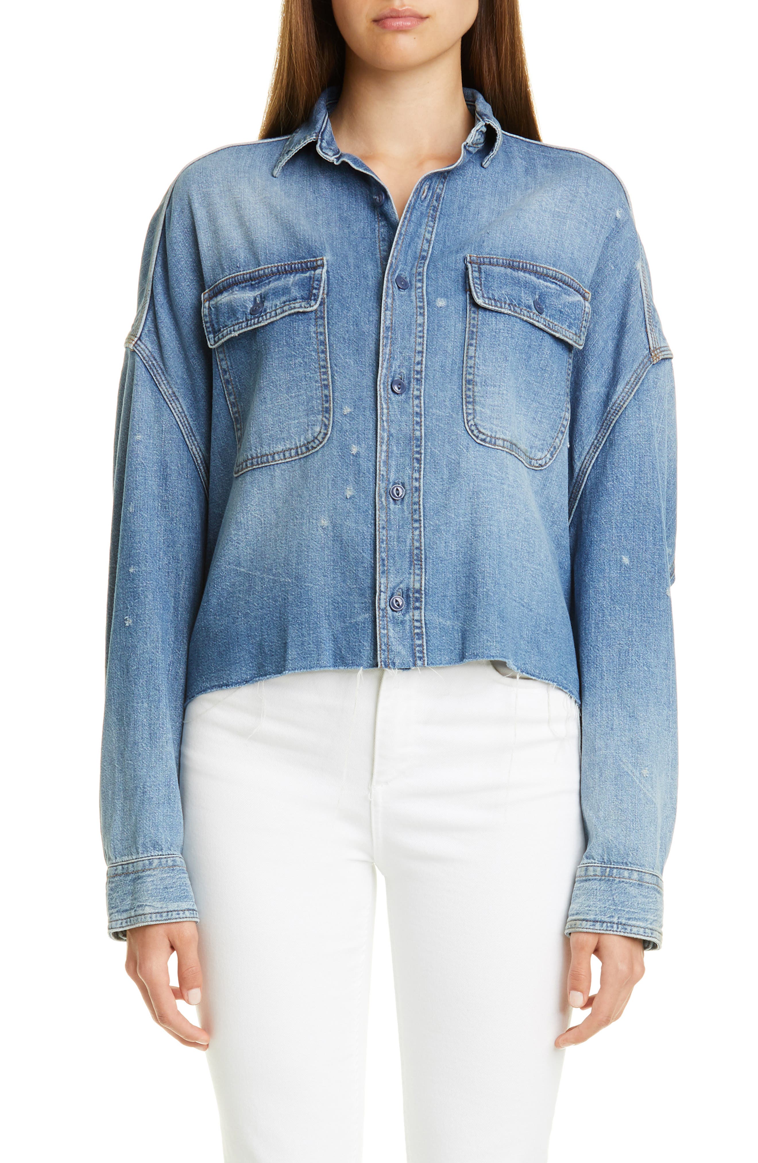 cropped denim shirt womens