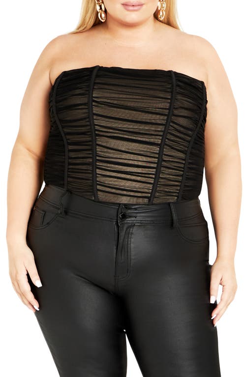 City Chic Fallon Tulle Ruched Corset Top in Black at Nordstrom, Size Xl