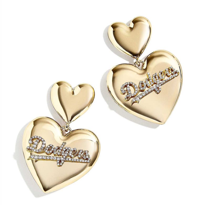 Shop Wear By Erin Andrews X Baublebar Los Angeles Dodgers Heart Statement Drop Earrings In Gold