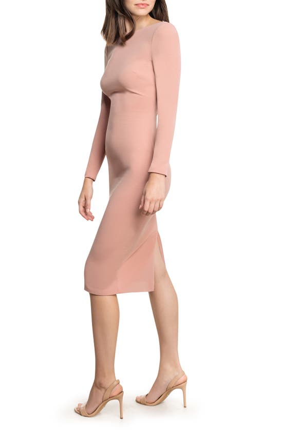 Shop Dress The Population Emery Low Back Long Sleeve Body-con Midi Dress In Blush