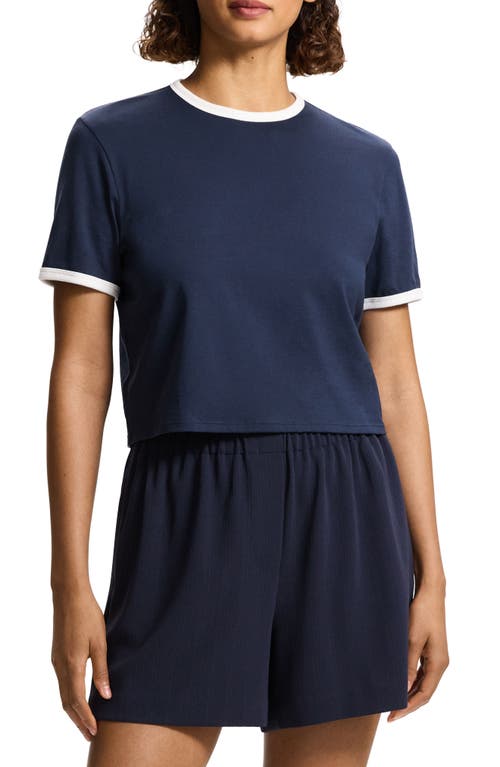 Shop Theory Apex Organic Cotton Crop Ringer T-shirt In Nocturne Navy/white - Xxg