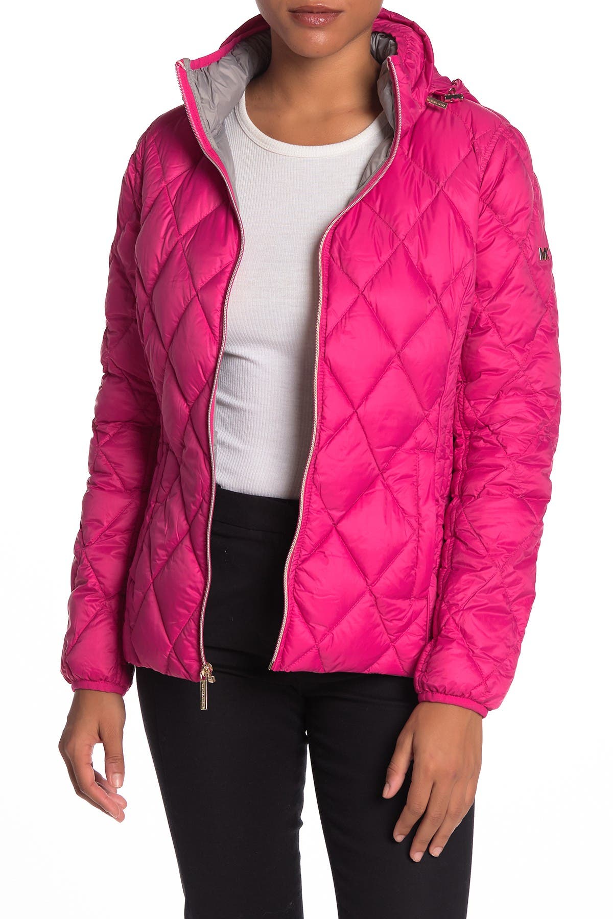 detachable hood lightweight diamond quilted coat