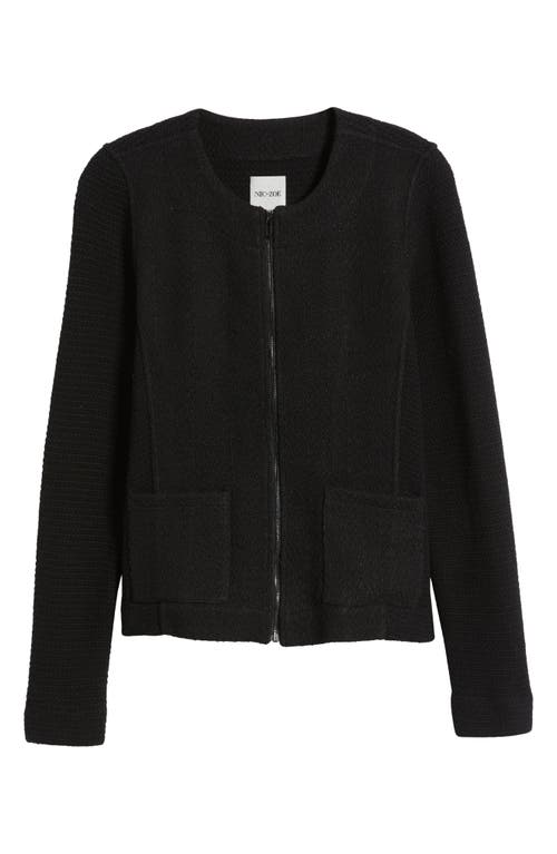 Shop Nic + Zoe Nic+zoe Mix Zip Front Knit Jacket In Black Onyx